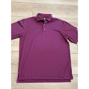 FootJoy Polo Shirt Mens Medium Pink Black Striped Casual Outdoor Golf